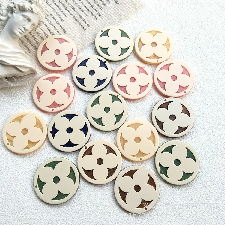 5pcs Korean new round four-leaf clover petal disc resin Earrings Material For DIY Jewelry Making Accessories