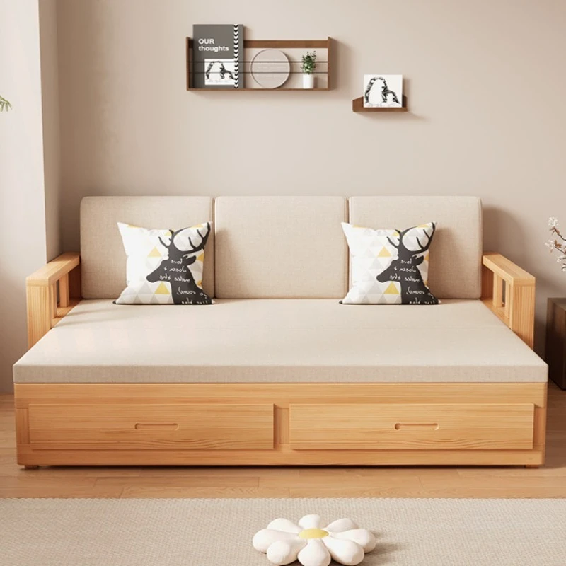 Foldable push-pull dual-purpose retractable small apartment living room storage log sofa