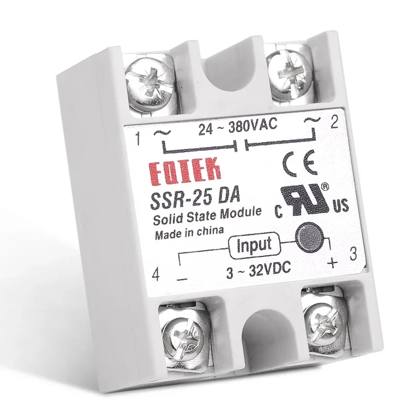 25A Industrial Solid State Relay Single Phase SSR Relay Module 220V AC Input 3-32V 12V DC and Output Load 24-380VAC SSR-25DA