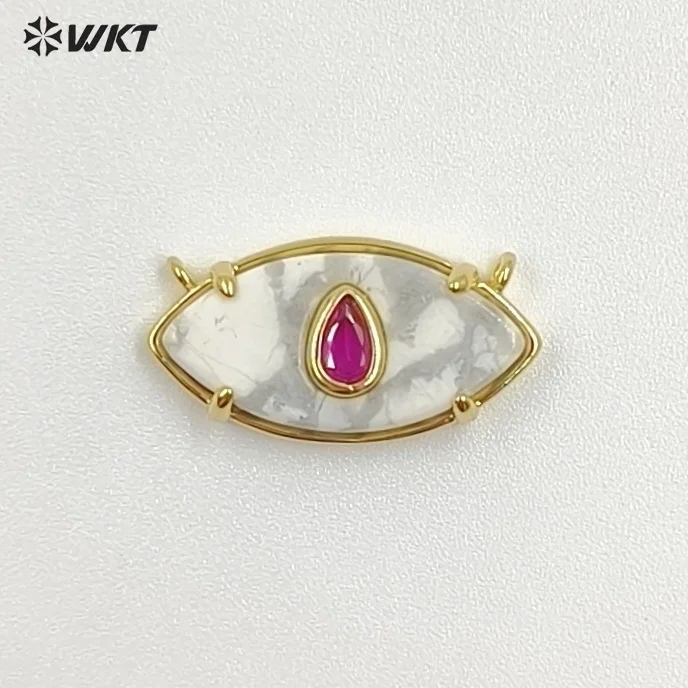 WT-P2120 Exquisite Devil Eye Pendants Strawberry Amozonite And Tigereye Gemstone With Zircon Paved Charms Jewelry Findings