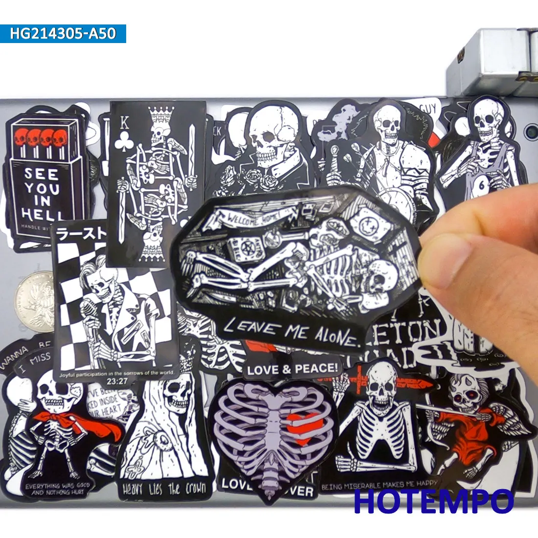 20/30/50Pieces, Skeleton Humor Stickers Set, Gothic Skull Slogan, for Laptop Car Phone Skateboard Motorcycle, Funny Sticker Pack
