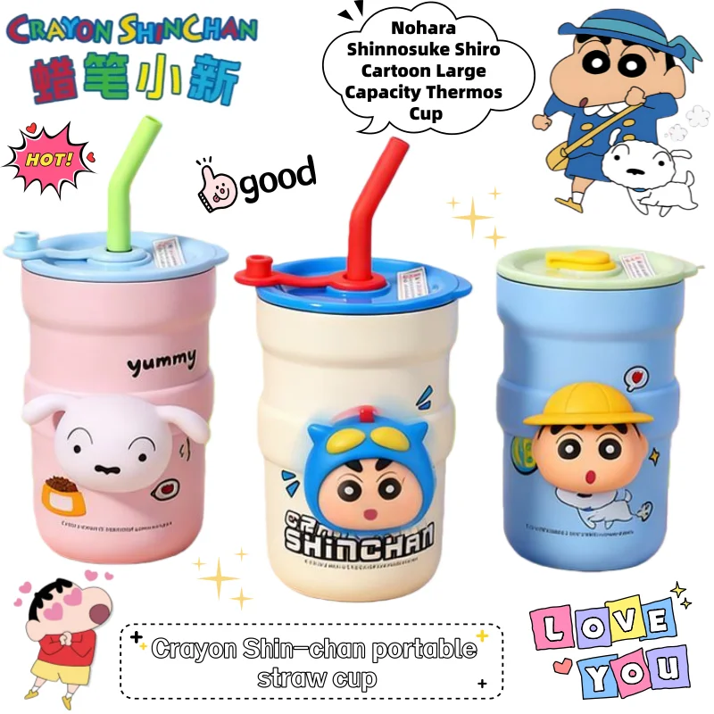 

New Crayon Shin-chan Nohara Shinnosuke Shiro Cartoon Large Capacity Thermos Creative Cute Anime Peripheral Straw Water Cup Gift