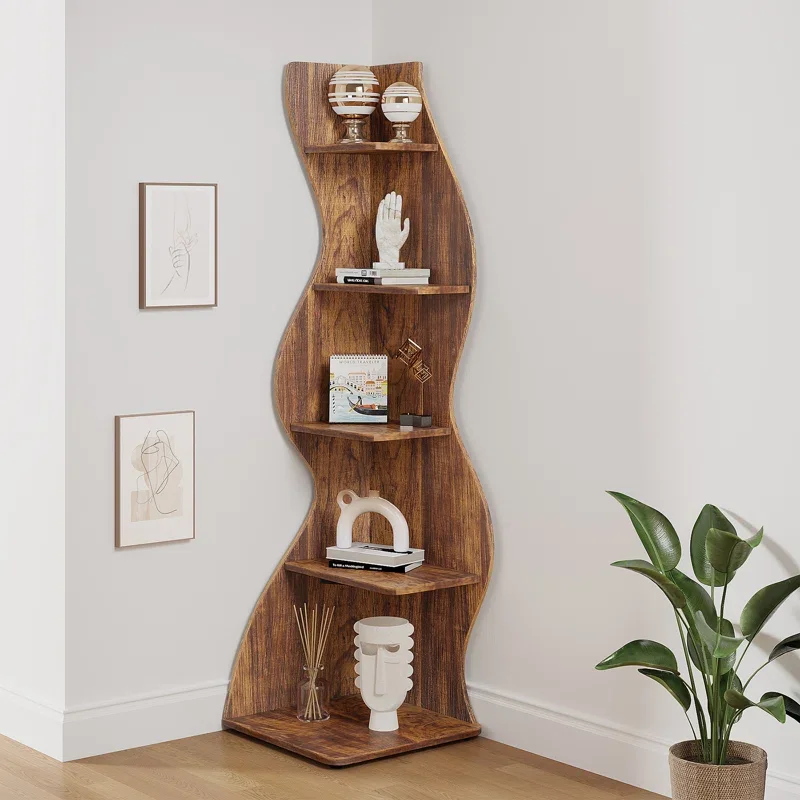 

Sturdy Corner Bookshelf Cabinet for Small Spaces in Living Room Bedroom Kids Room 5 Tier Open Cubby Corner Storage Shelf