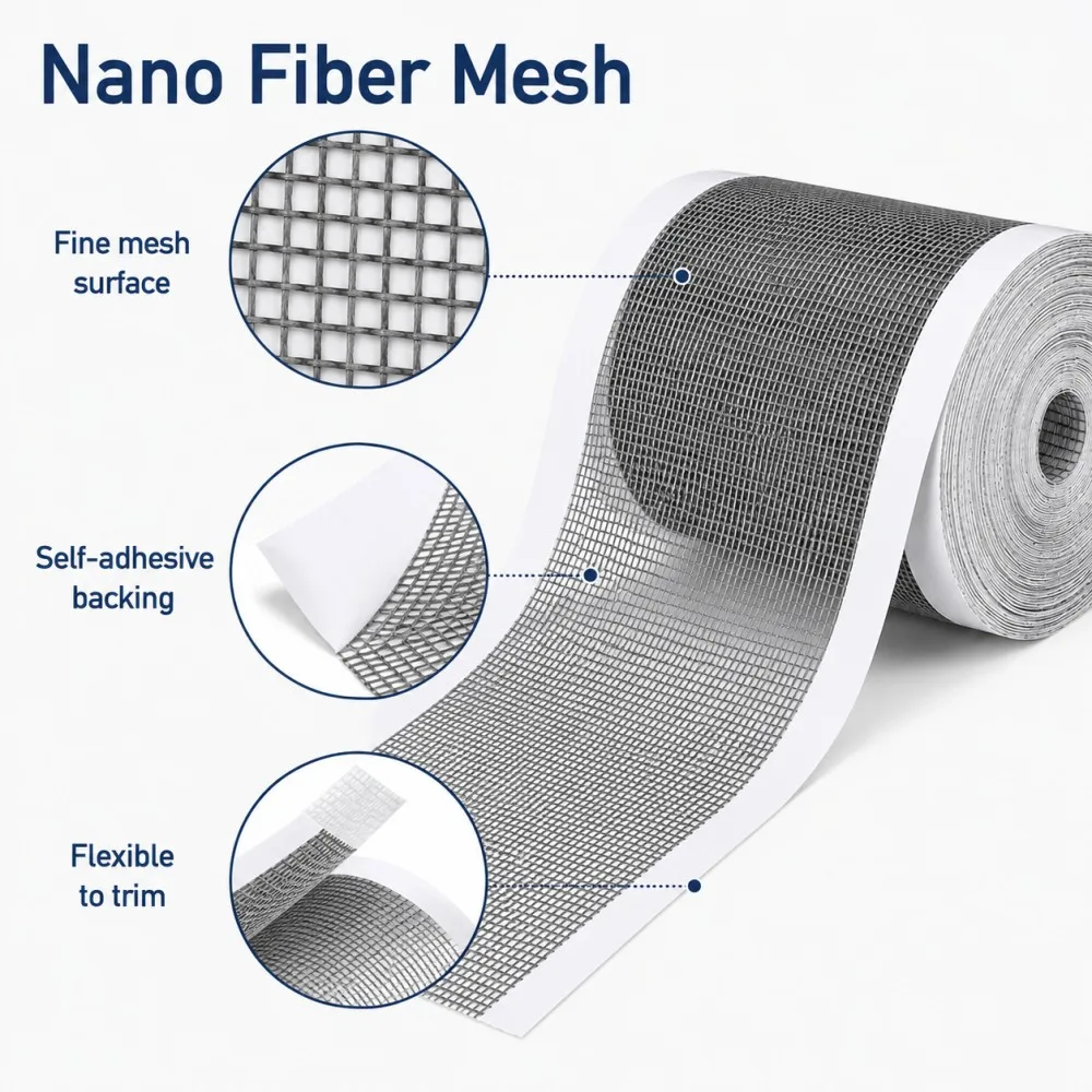 5m/10m Strong Adhesive Screen Repair Tape 7-12cm Width Window Mosquito Net Broken Holes Repair Tape Easy Fix for Tears and Holes