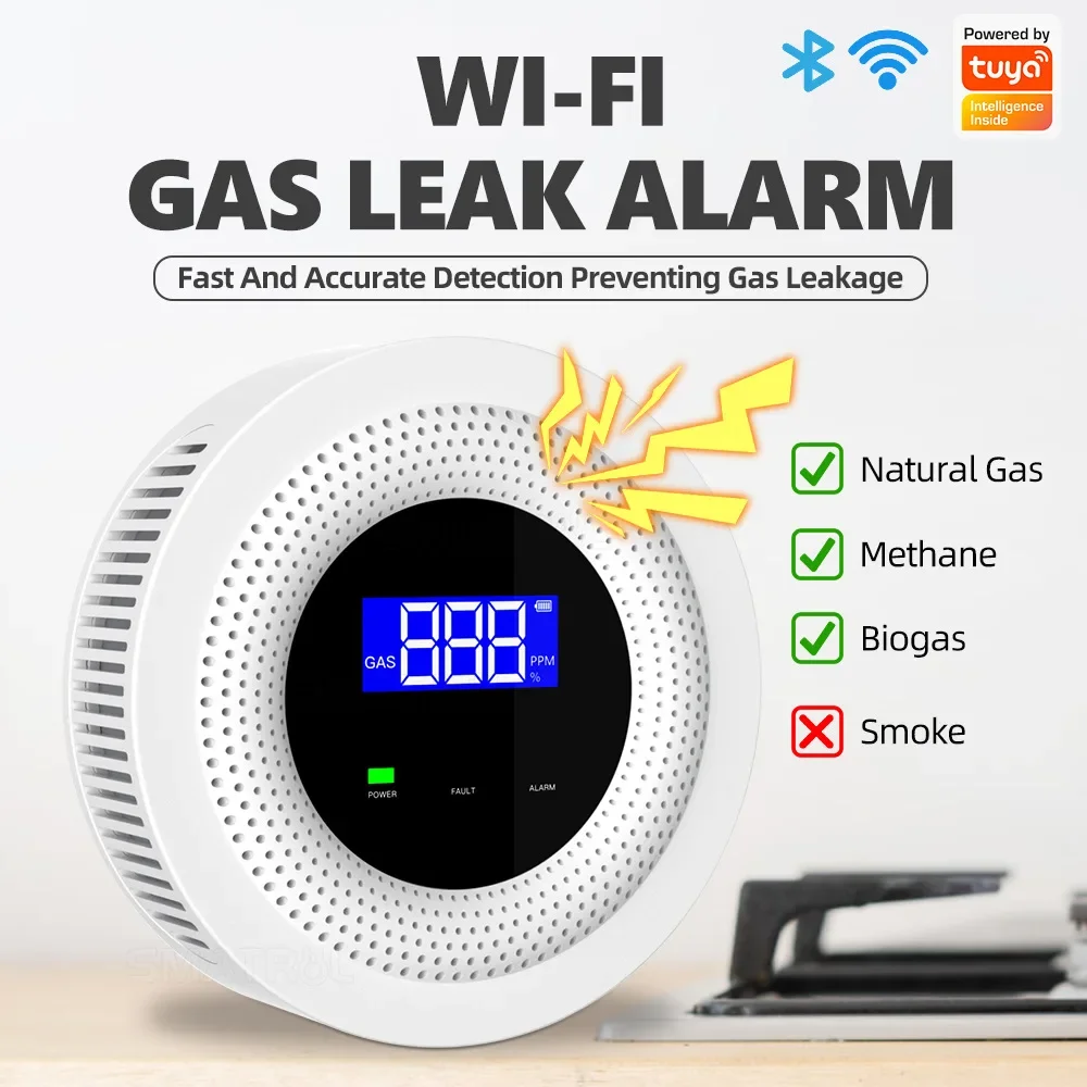 Tuya-Household Gas Leak Alarm Sensor, Detector de Gás, Cozinha, Proteção Home inteligente, Vida inteligente, Segurança, 2.4G