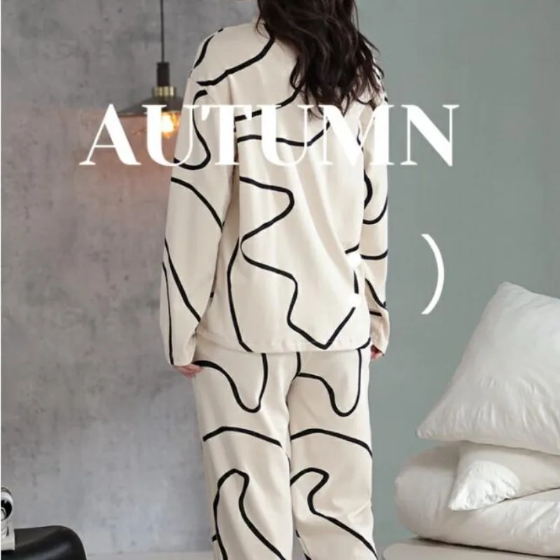 2023 New Pure Cotton Pajamas Women's Spring Autumn Cute Cotton Loungewear Cardigan Long Sleeved V-neck Stripe Loose Homewear