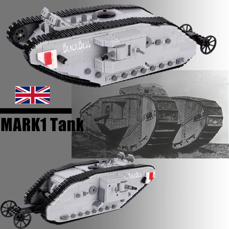 

Military Soldier Figures Weapon Vehicle British MARK1 Tank Building Blocks MOC WW1 Army Armored Car Brick Models Kids Gifts