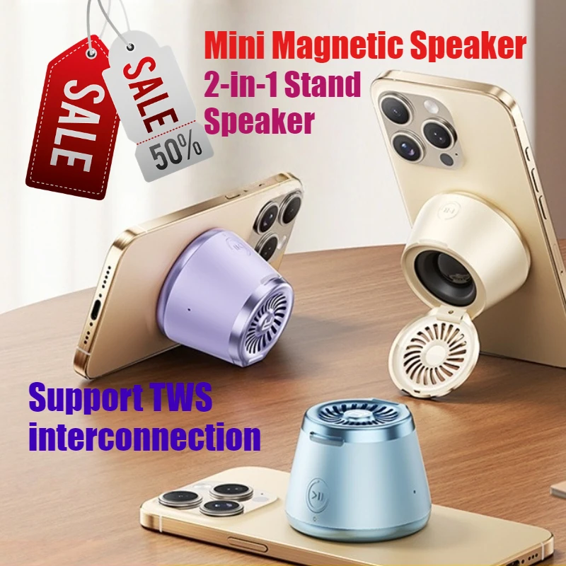 

500mAh Mini Magnetic Stand Speaker Portable Bluetooth Mini Audio Speaker with Magnetic Phone Holder Supports TWS Interconnection