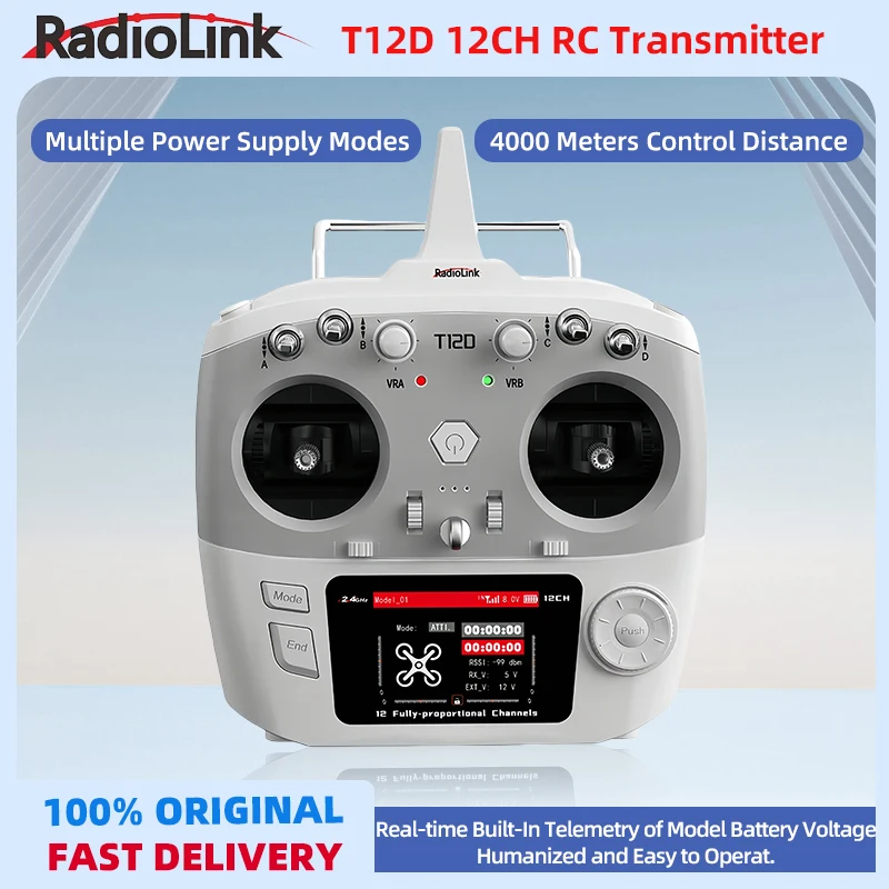 RadioLink T12D 12-Channel 2.4GHz RC Transmitter with R12FG Receiver - Remote Controller for FPV Drone Fixed-Wing Airplane Car