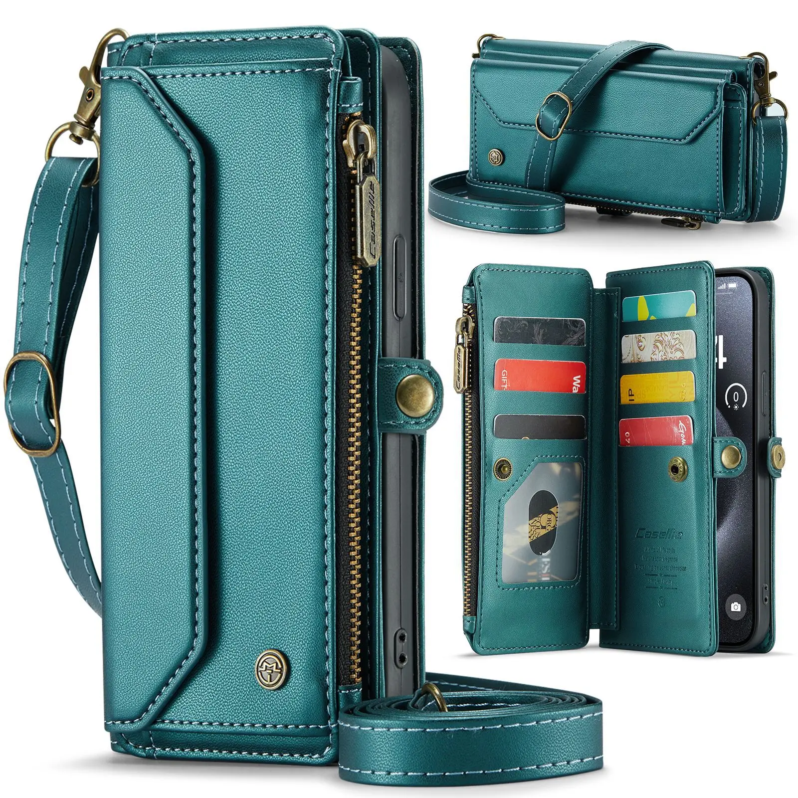 

Crossbody 10 Cards Leather Zipper Phone Bag Case For Samsung Galaxy A56 A55 A36 A35 A25 A16 A15 Luxury Shoulder Strap Flip Cover