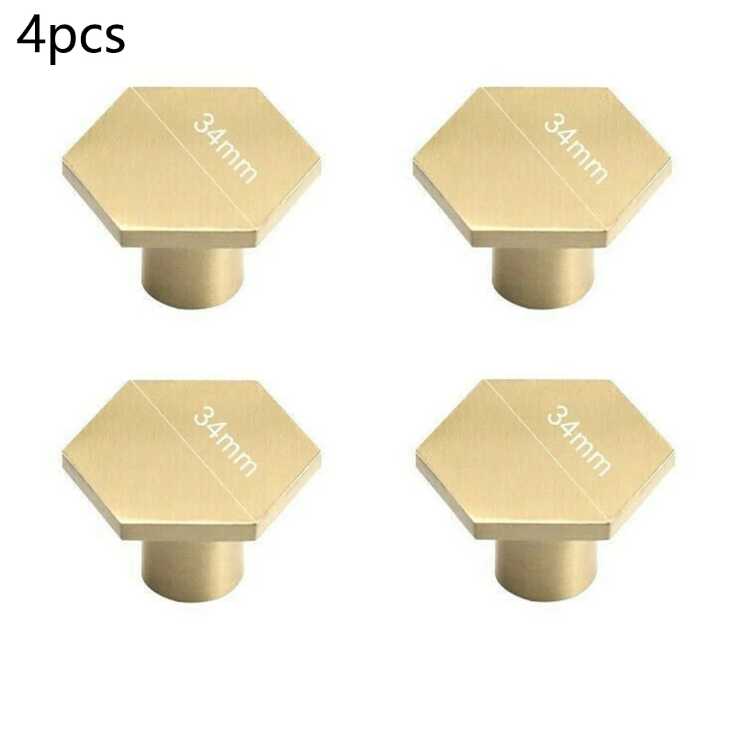 Hexagon Brass Kitchen Cabinet Drawer Knobs Handles Cupboard Minimalist Button Door Pull Handle Furniture Hardware