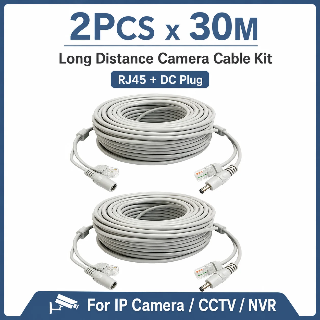 10M 15M Long PoE Extension Wire 4-Core RJ45 + DC 5.5x2.1mm Cable Kit For CCTV IP Camera NVR Security Installation