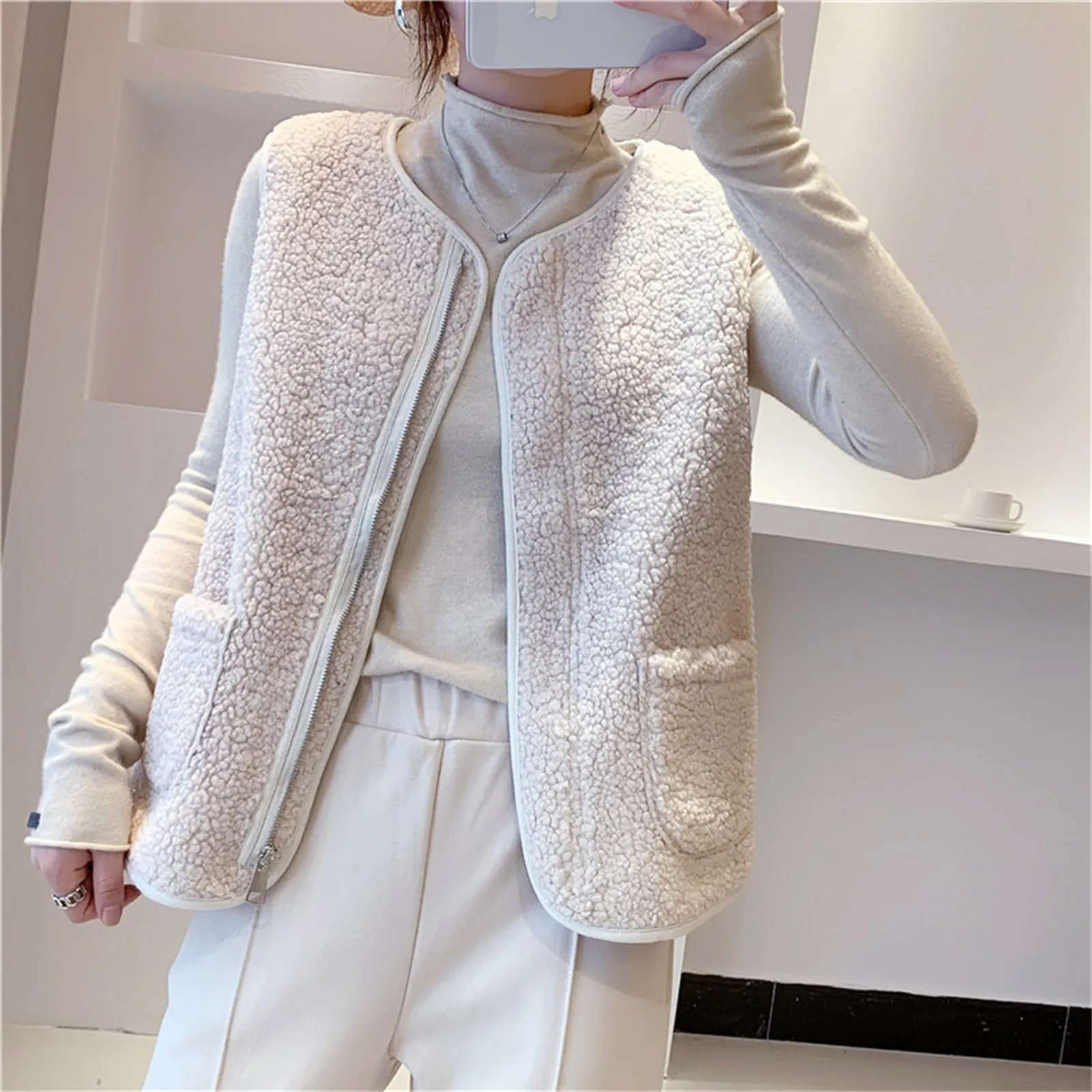 2021 Autunno Inverno Gilet da donna in lana di agnello Versione coreana Versatile gilet in pelliccia imitazione Cappotto Giacca senza maniche casual