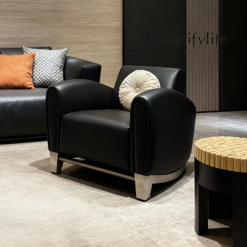 

Роскошный диван-кресло в скандинавском стиле для одной гостиной, простой стул для отдыха, современный кожаный роскошный офисный стул для переговоров, гостевой стул