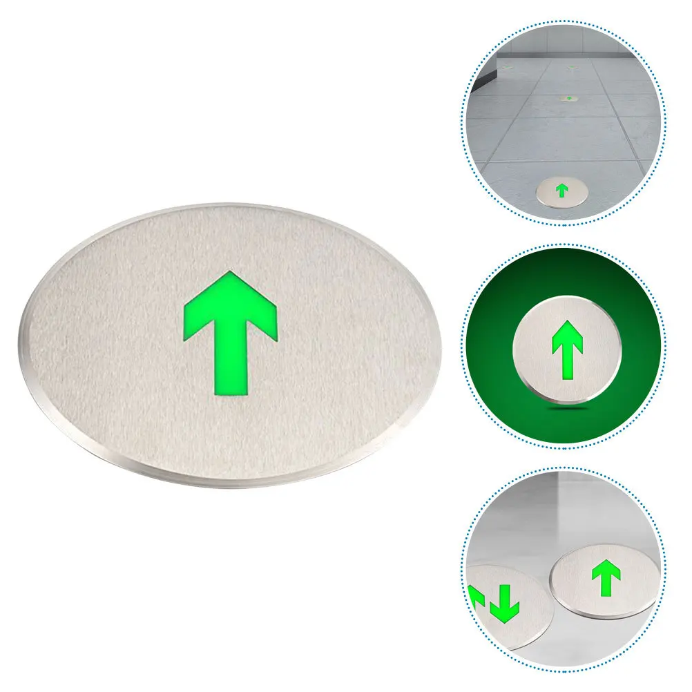 علامة خروج أرضية مضيئة ذاتية من الفولاذ المقاوم للصدأ تتوهج في مؤشر السهم علامة أرضية للإخلاء مخرج الطوارئ #4