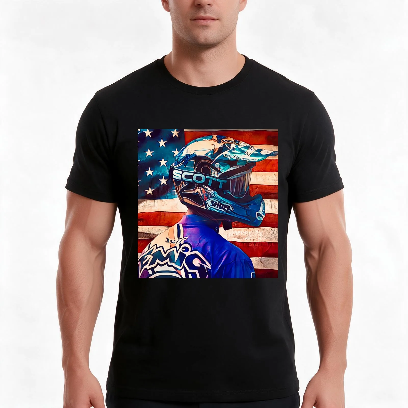 Jeff Emig Motocross T-Shirt, Summer Casual Cotton Tee, Oversized Streetwear Tops, Vintage Graphic Print, Loose Fit Short Sleeve
