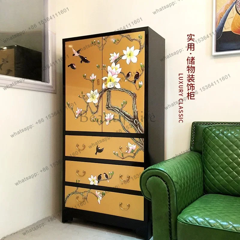 Painted new Chinese style neoclassical storage double door large storage chest bookcase