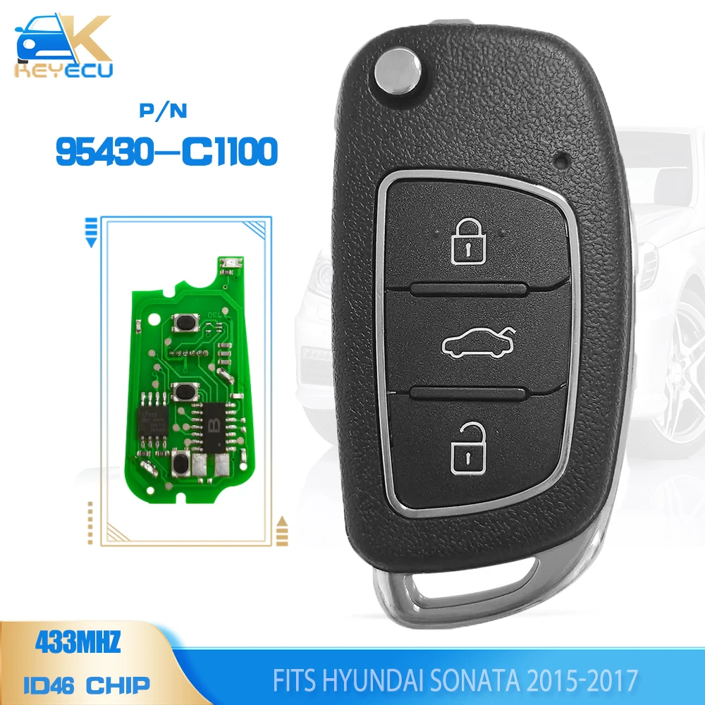 

KEYECU P/N: 95430-C1100 Flip Remote Key 3 Button Fob 433MHz ID46 Chip for Hyundai Sonata 2015-2017