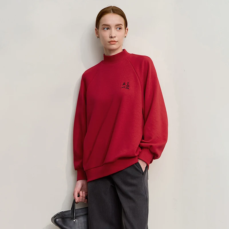 AMII Women's Sweatshirt 2025 Winter New Christmas Casual Knitting Sweatshirts Woman Cotton Embroidery Long Sleeves Top 12544189