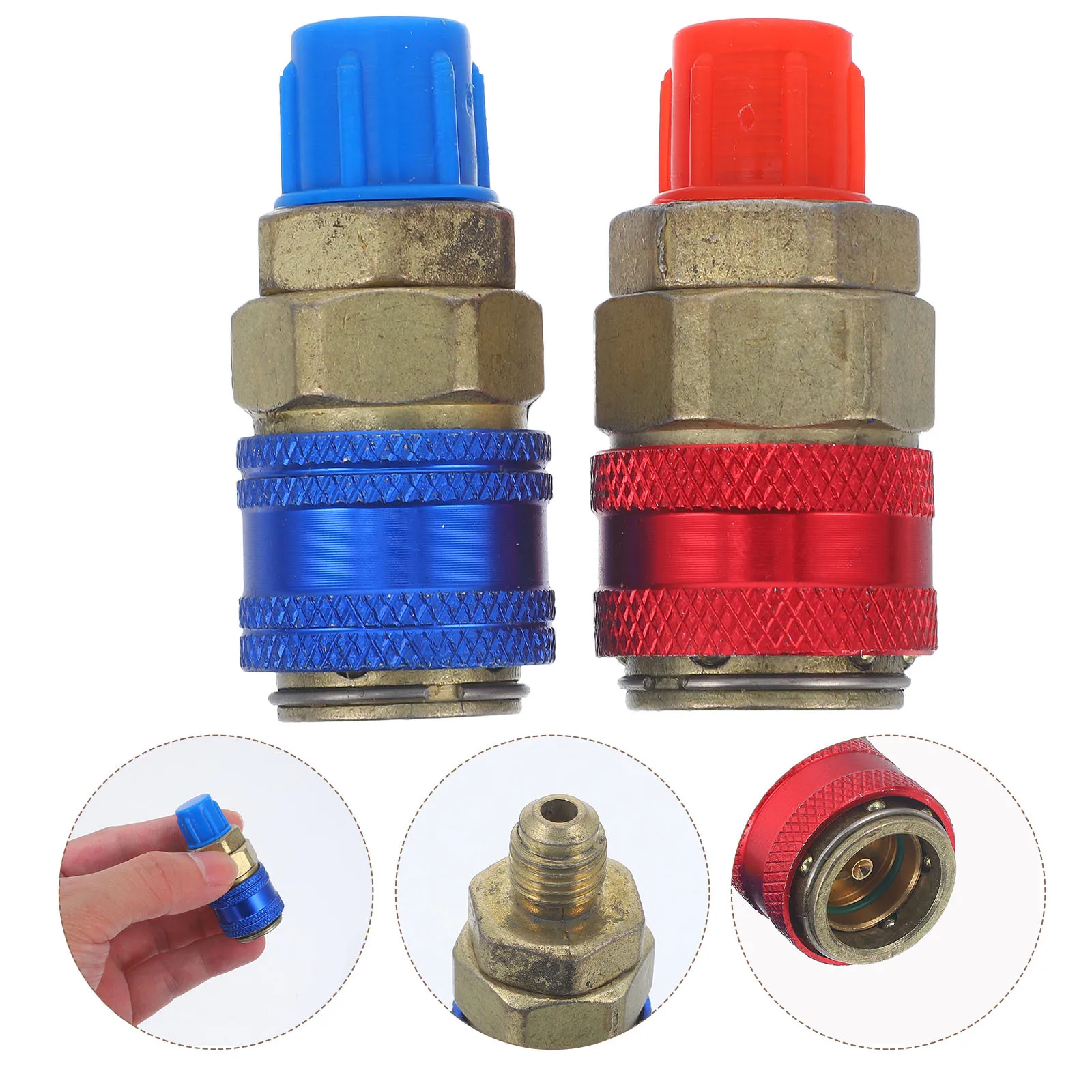 

1Pair Car Air Conditioning Adapter Fittings Copper Material Long Lasting Leak Proof Adapter for Air Conditioning