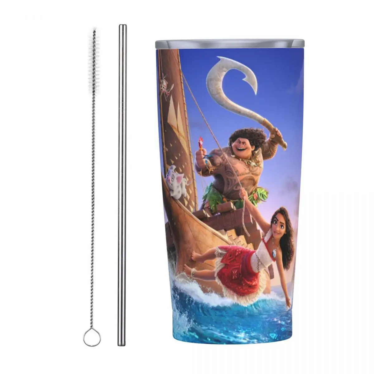 Moana 2 Movie Maui Insulated Tumbler with Straws Lid Stainless Steel Thermal Mug Outdoor Portable Car Bottle Cup 20oz