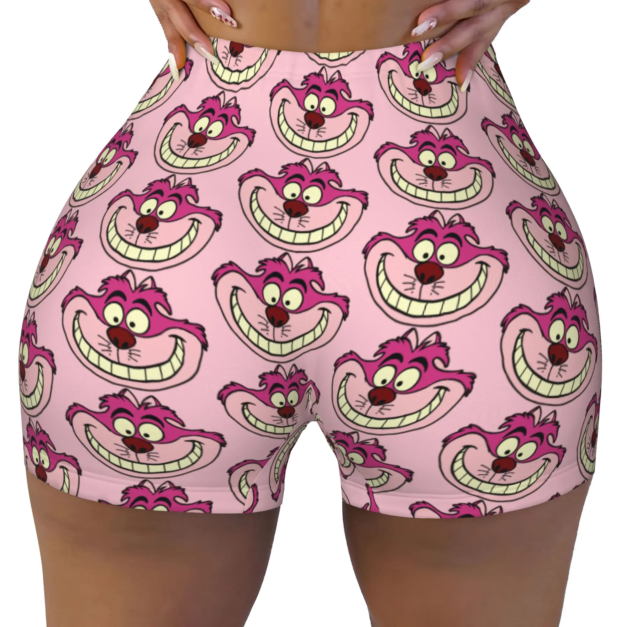 Custom Cheshires Anime Cat Gym Running Volleyball Shorts for Women Cartoon Animal Workout Yoga Shorts