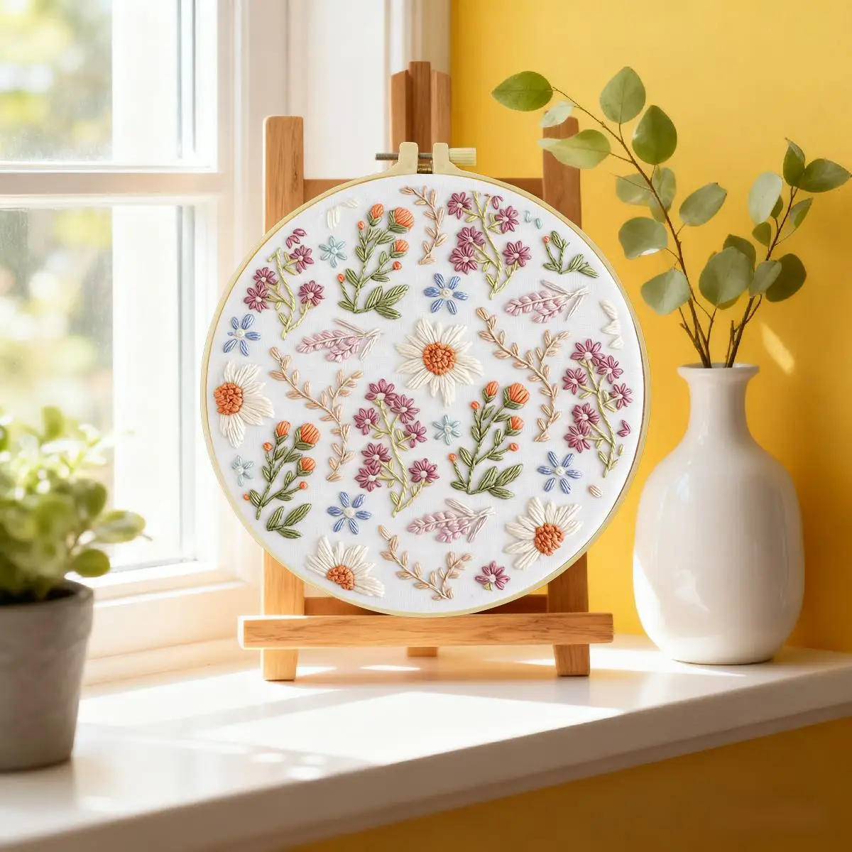 1 Stück 20X20CM/15X15CM 7,87/6,3 Zoll Blumen-Stickerei-Starter-Kit DIY-Kit DIY-Stickerei-Set für Anfänger – Detail 1