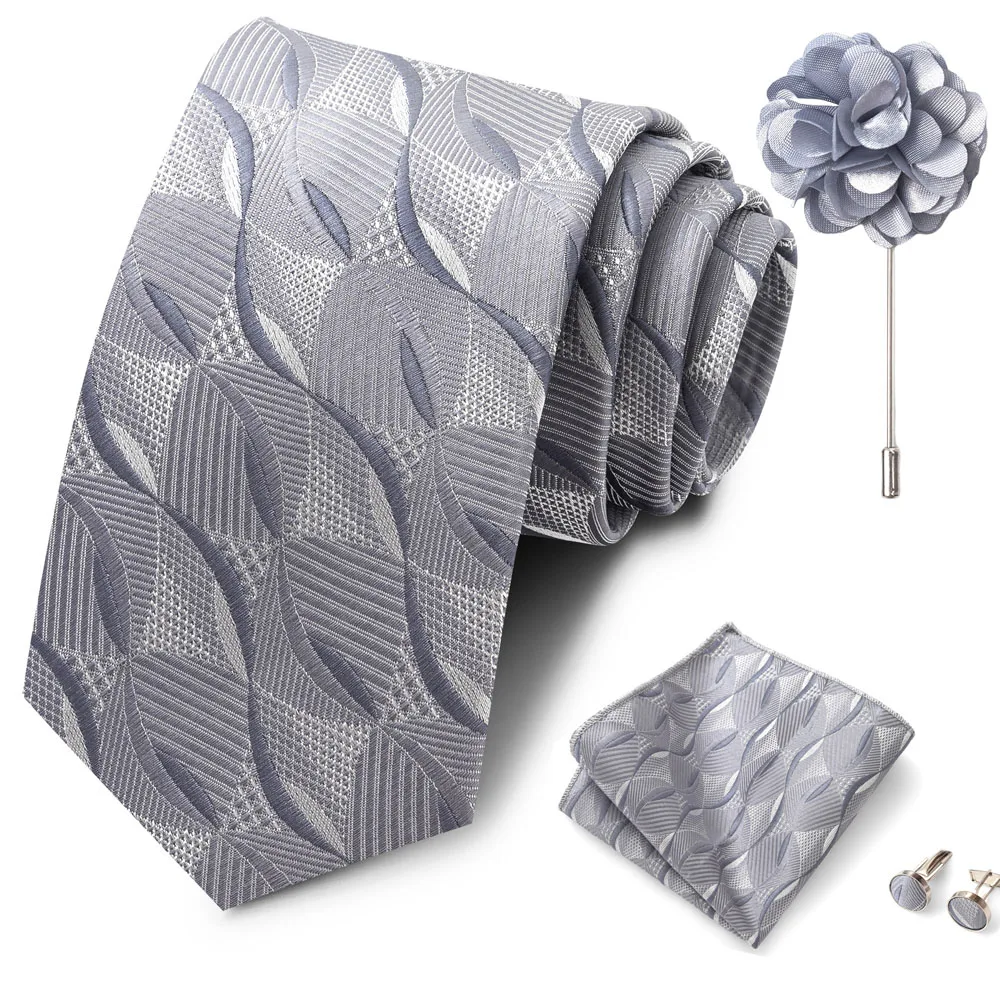 Großhandel Mode 8 cm Krawatte Taschentuch Manschettenknopf Pin Set Männer Krawatte Lila Paisley Anzug Zubehör Fit Hochzeit Geburtstag Geschenk – Detail 25