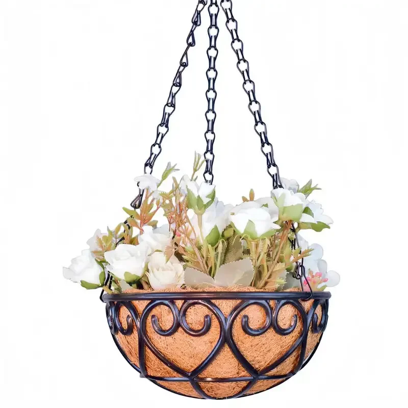 Coconut Brown Round Iron Chain Hanging Basket Flowerpot European Creative Fleshy Green Plant Chlorophytum Comosum Flowerpot