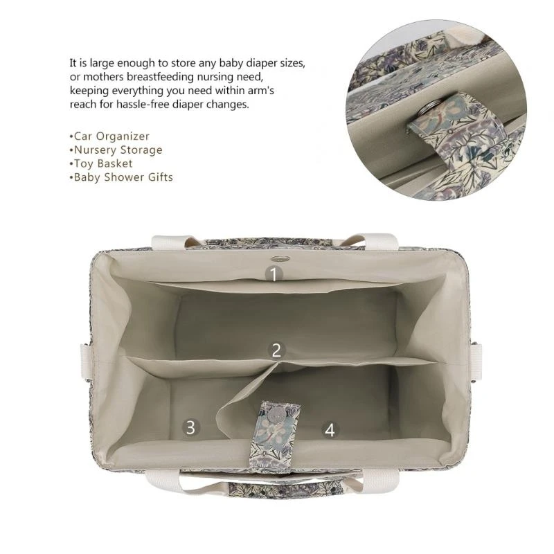 

J15U Diaper Bag Flower Pattern Shoulder Bags Large Capacity Mom Bag Splashproof Storage Bag Multiple Compartment Handbag