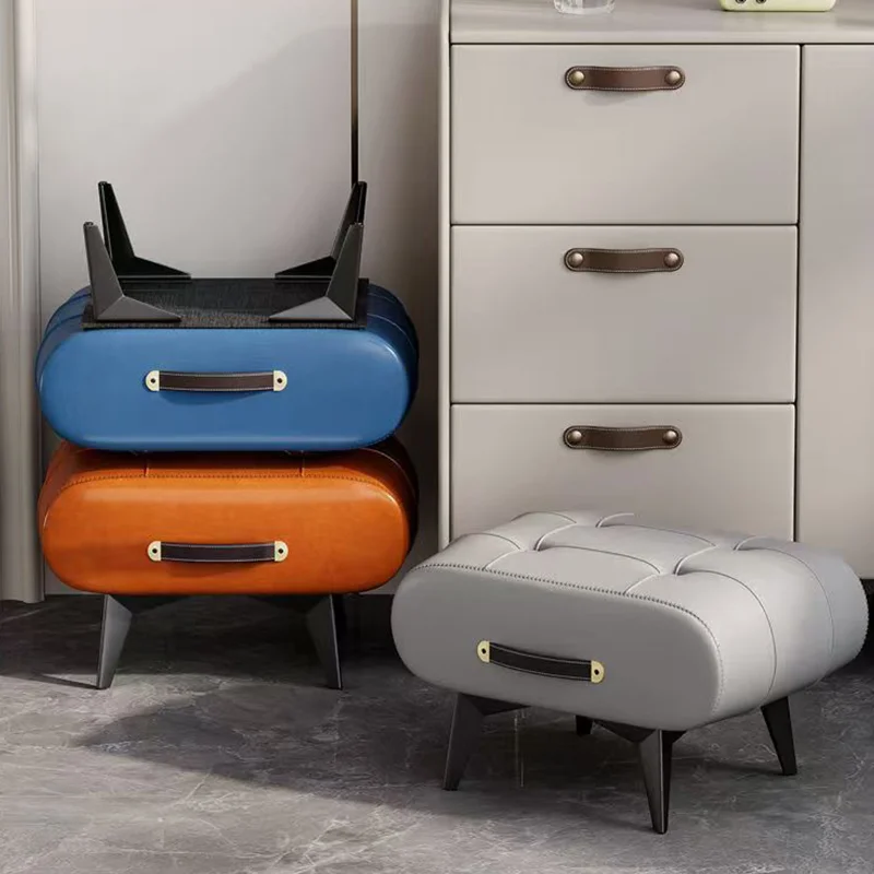 Nordic Light Luxury Leather With Handle Shoe Changing Stool Protable Foot Step Stool Furniture  For Living Room Bedroom Decorate