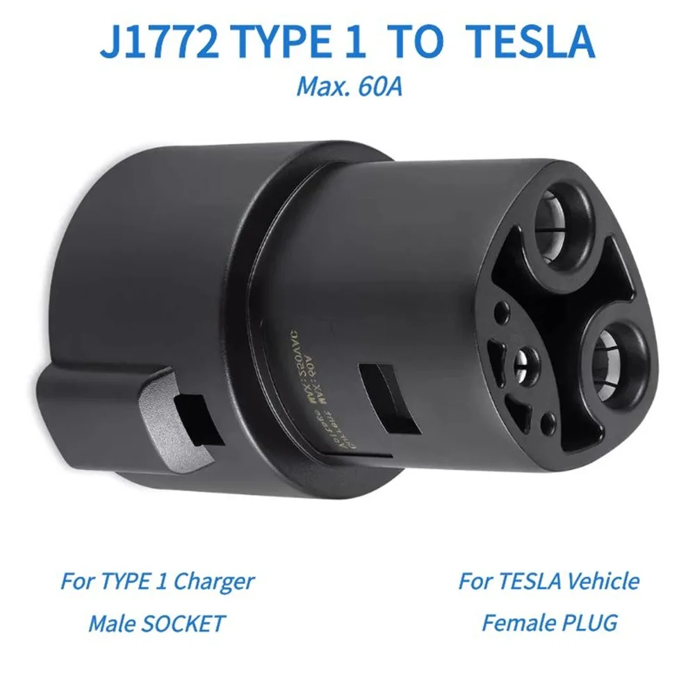 EV Charger Connector Adaptor J1772 Type 1 To Tesla Adapter Plug to Socket Max 60A EVSE Fastest Charging for Tesla Model X/S/Y/3