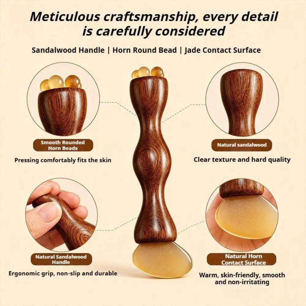 Lotus Flower Sandalwood Facial Massage Comb Double Ended 2 In 1 Facial Massage Comb Handheld Acupressure Massage Tool
