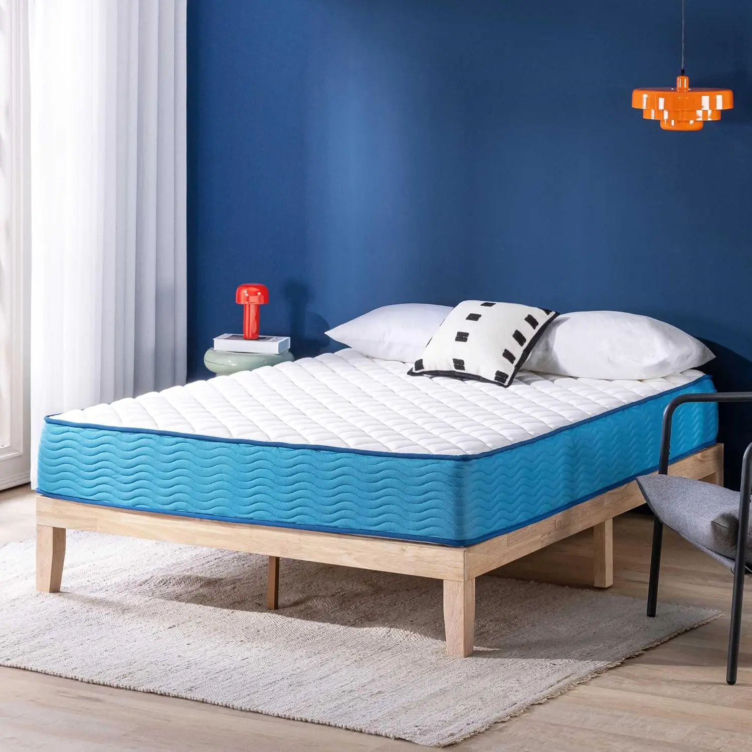 مرتبة هجينة مقاس 10 بوصة مع سطح محكم، وإسفنج داعم، وملفات جيوب، ومواد آمنة معتمدة