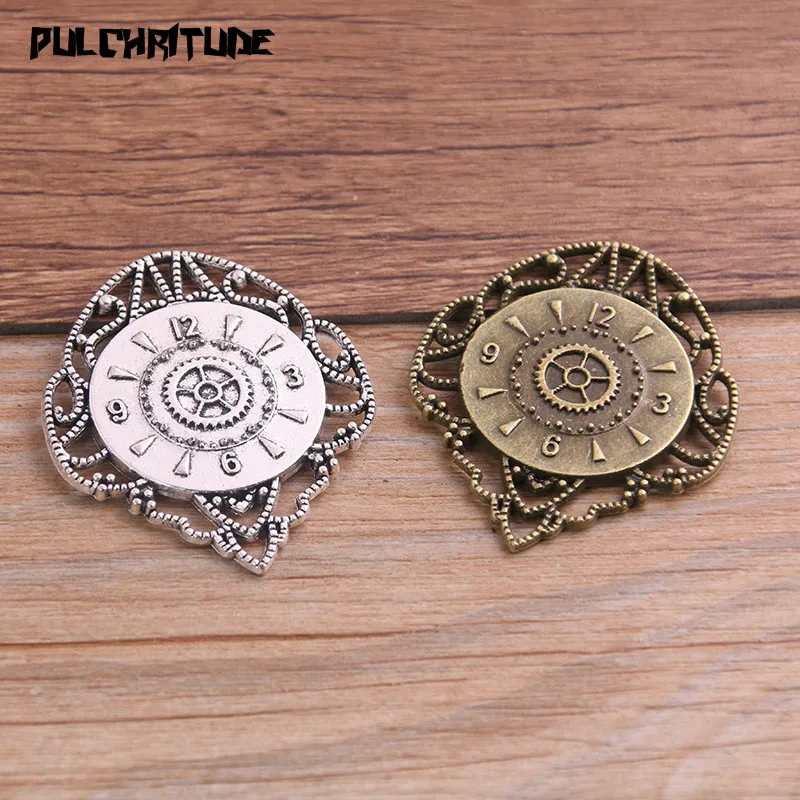 2PCS 36*44mm Two Color Vintage Metal Zinc Alloy Big Clock Charms Fit Jewelry Pendant Charms Makings