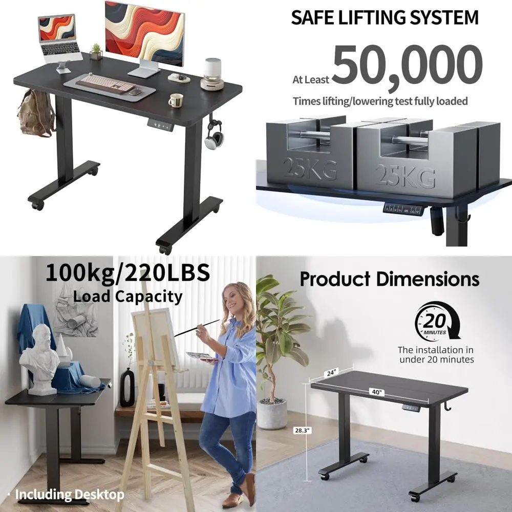 

Adjustable Height Electric Desk, 40 x 24, Splicing Board, Ergonomic Sit-Stand Desk for Home Office, Black