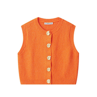 RAFZNB Women Fashion Button Decoration Knitted Tank Tops O-Neck Sleeveless Short Vests Casual Female Chic Tops