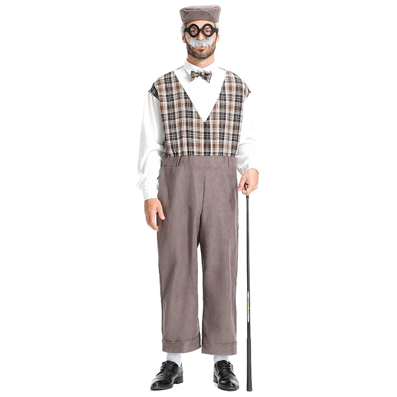 British Style Men Grandpa Cosplay Adult Halloween Old Gentleman Costumes Carnival Purim Parade Stage Role Play Show Party Dress