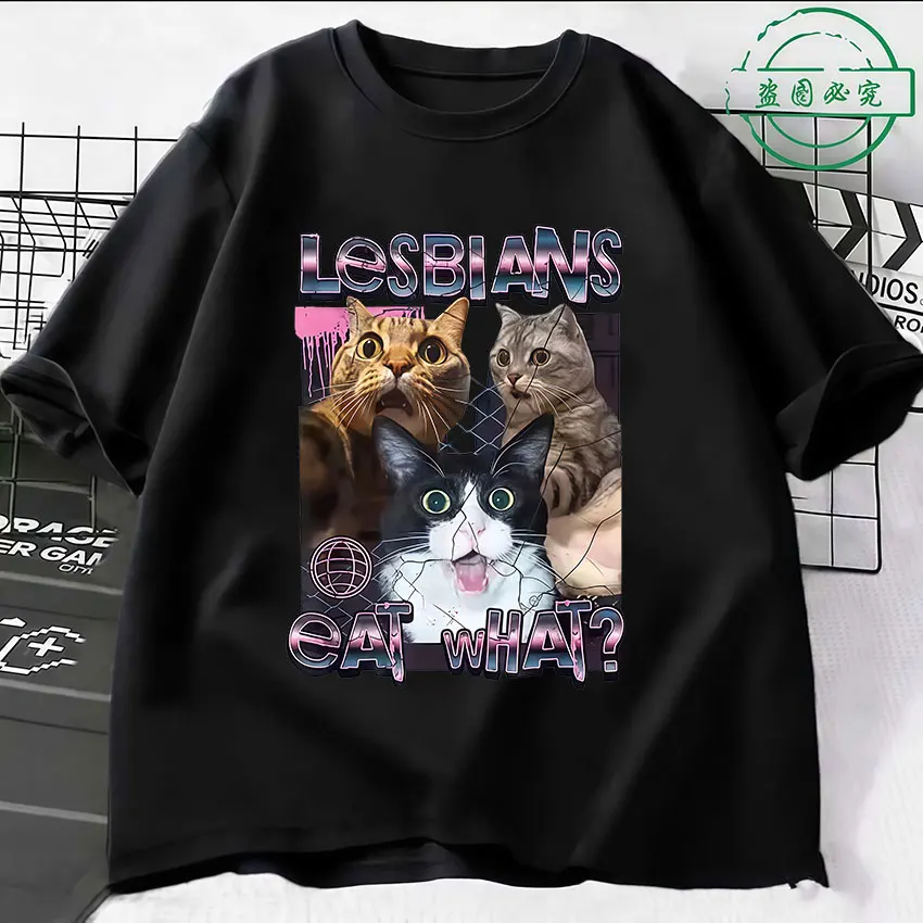 Verano Esbianos qué comer divertidos amantes de los gatos Meme Humor camiseta hombres mujeres Casual estilo lindo camiseta moda camisetas de algodón de gran tamaño