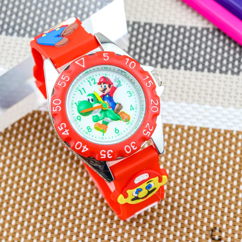 Reloj de pulsera redondo de cuarzo con dibujos animados de Super Mario Bros para niños y niñas, reloj de pulsera con correa de silicona para niños, regalos de cumpleaños