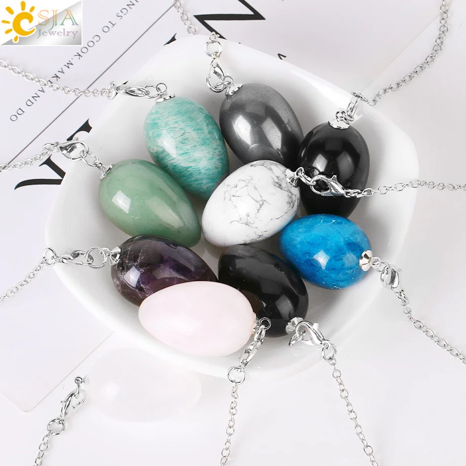 CSJA Crystal Pendulums for Dowsing Divination Natural Stone Egg Shape Pendant Esoteries Radiesthesia Pendulum Pendulo S973