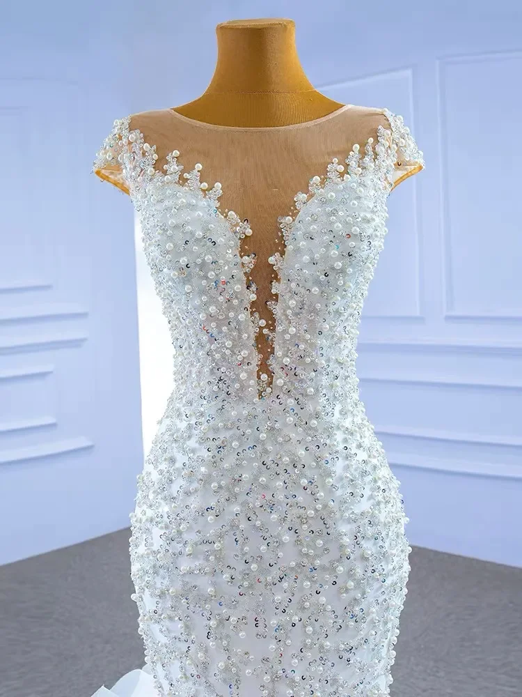 Robe de Mariée Sirène en Dentelle Perlée, Luxueuse Tenue à Volants en Organza, avec Perles, pour les Patients de la Mariée Arabe de Dubaï, 2024