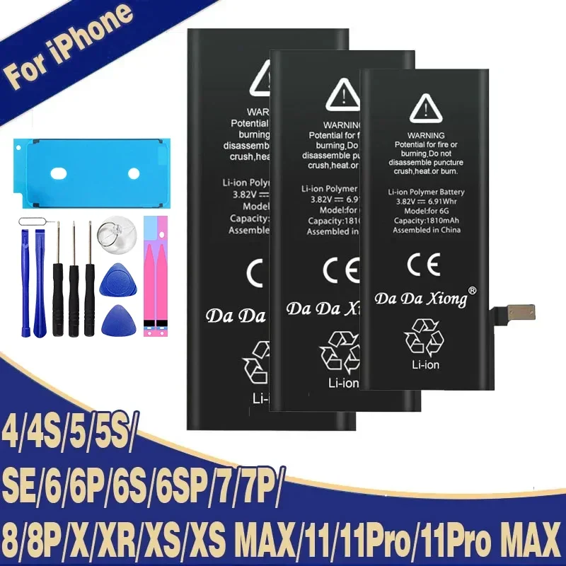 DaDaXiong  Capacity Battery For iPhone 4 4S 6 6S 7 8 Plus SE X XR Xs 11 Pro Max Replacement 0 Cycle Bateria 5 5S SE2