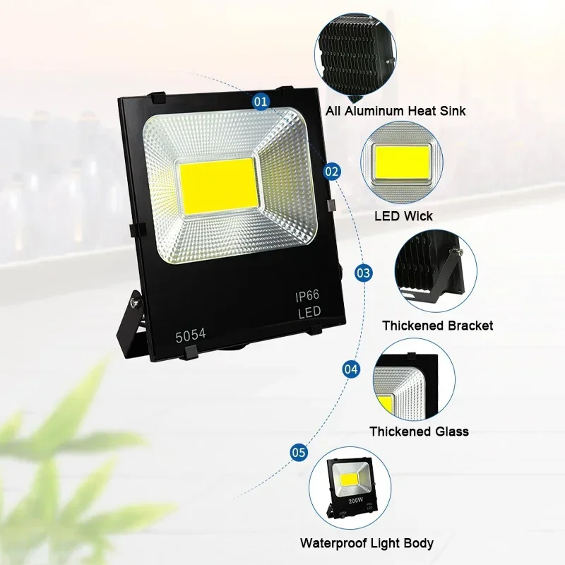 LED Flood Light 50W 30W 100W 200W Waterproof IP66 Reflector Floodlight Lamp foco Led Exterior Spot Outdoor Light Plug and light