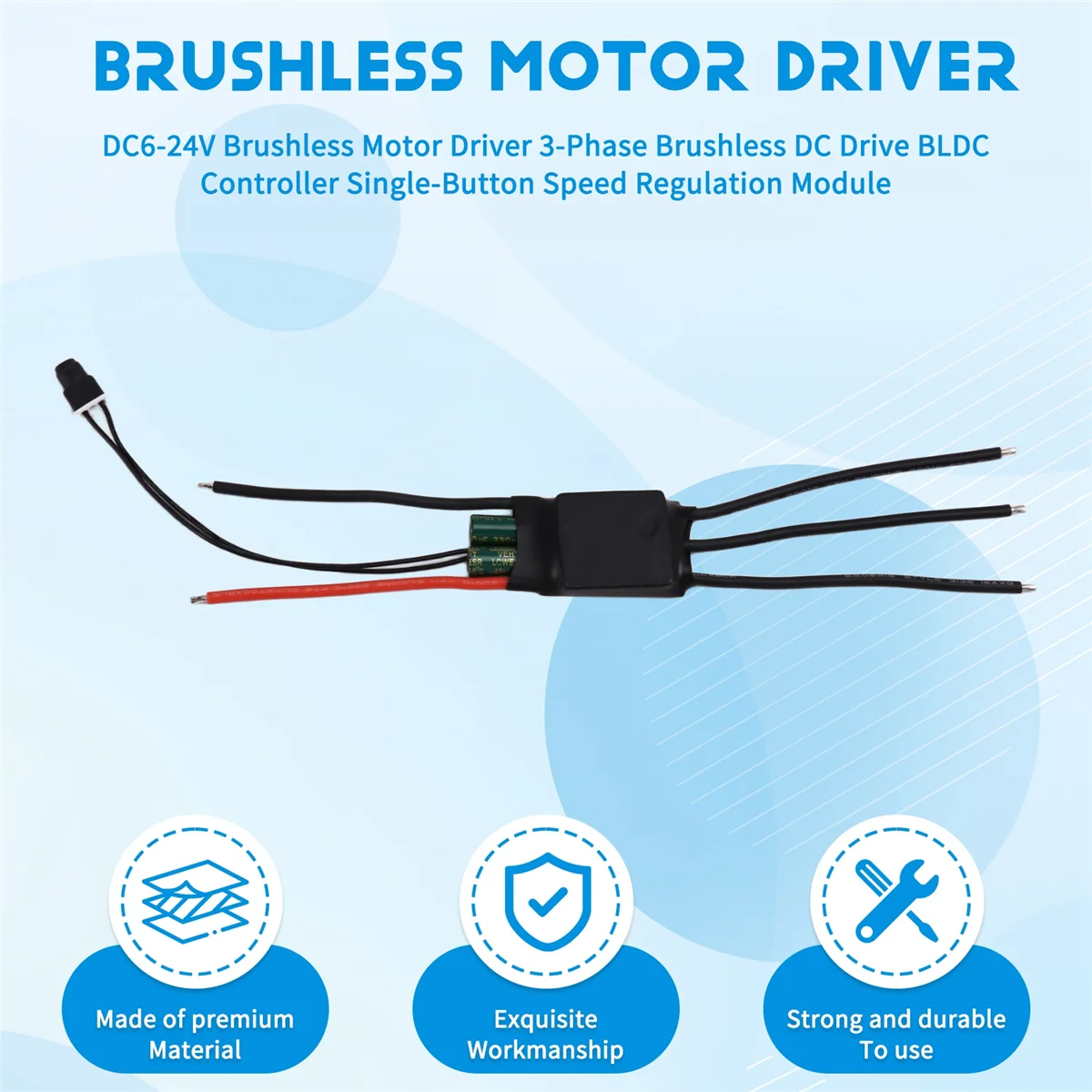 

AA98 DC6-24V Драйвер бесщеточного двигателя 3-фазный бесщеточный привод постоянного тока Контроллер BLDC Модуль регулирования скорости с одной кнопкой