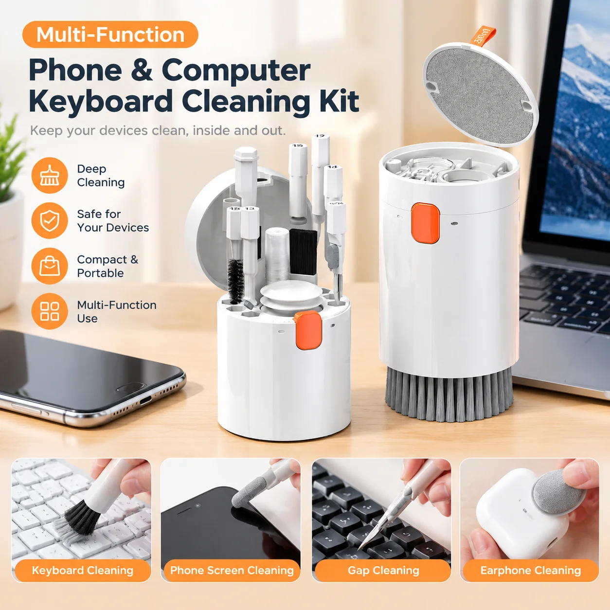 Multifunctional Cleaning Kit Keyboard Brush Earphone Cleaning Pen Phone Screen Cleaner Dust Brush for Electronics AirPods