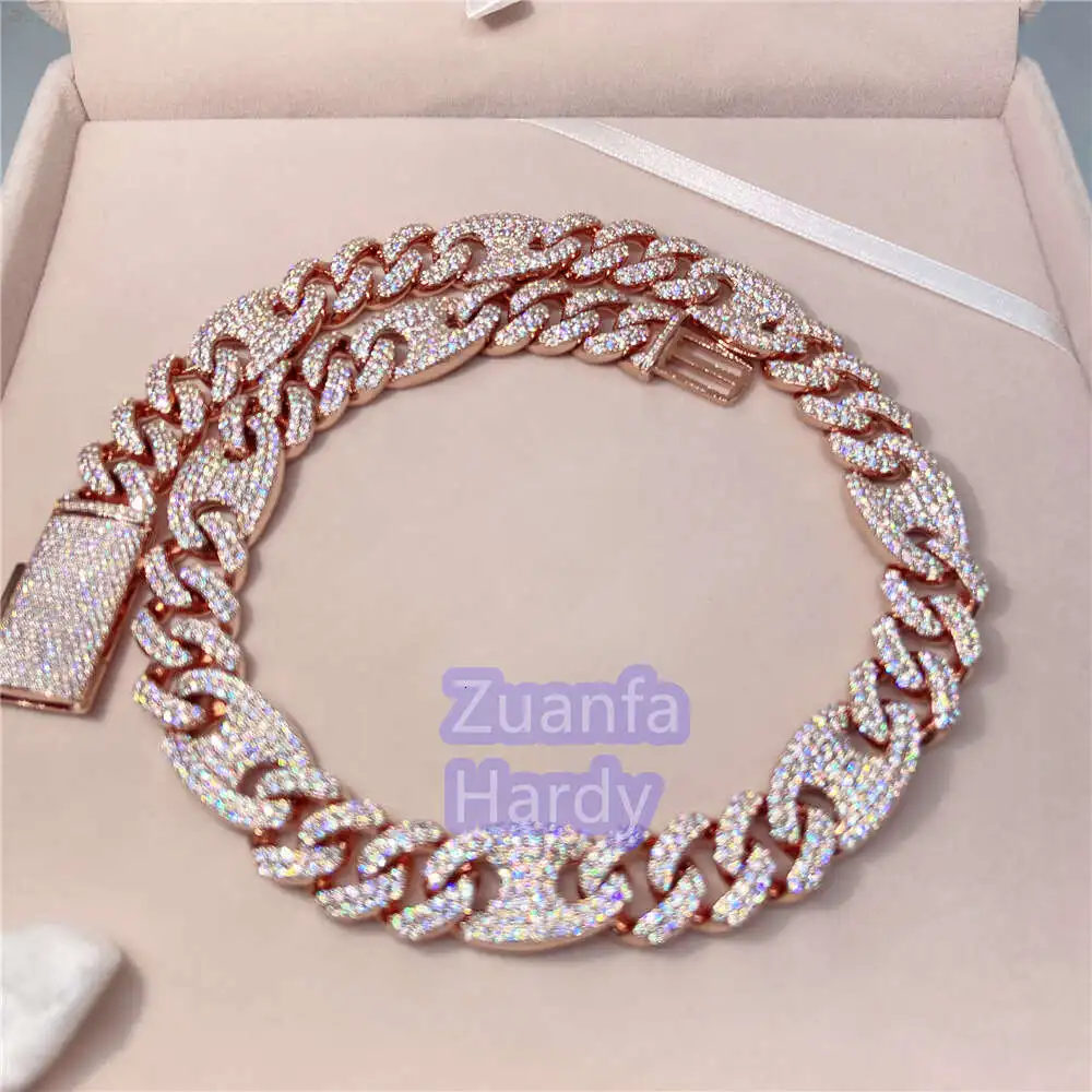 

15mm 20 Inches Hip Hop Bling Vvs Moissanite Diamond Iced Out 10k Rose Gold Cuban Chain