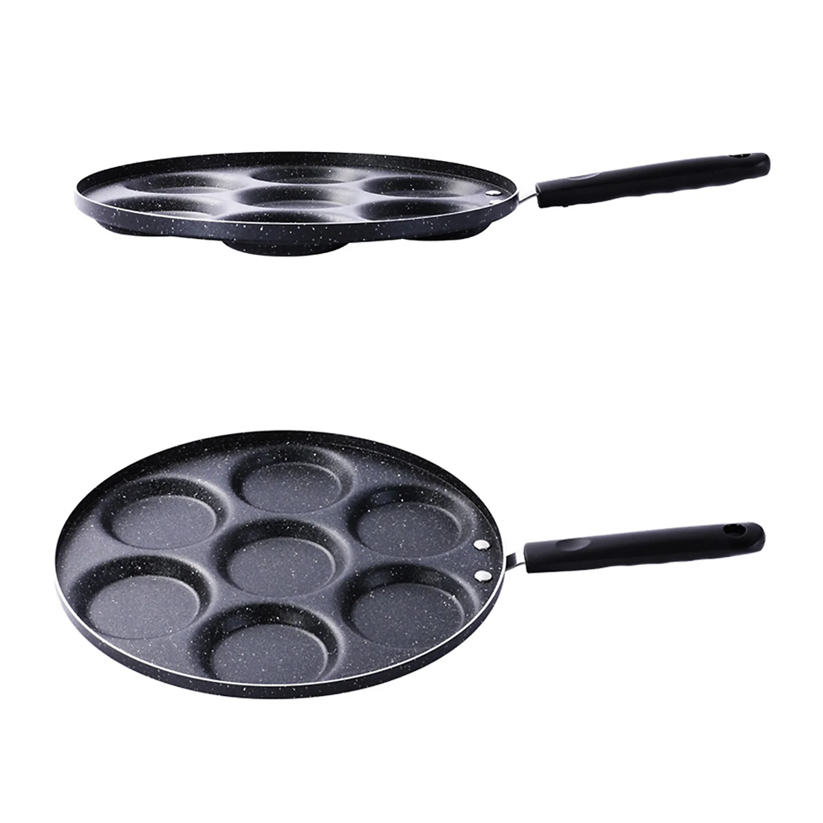 7-Hole Frying Pan Non-Stick Fried Eggs Cooker Burger Pancakes Fry Pan Cookware with Long Handle for Home Kitchen Supplies