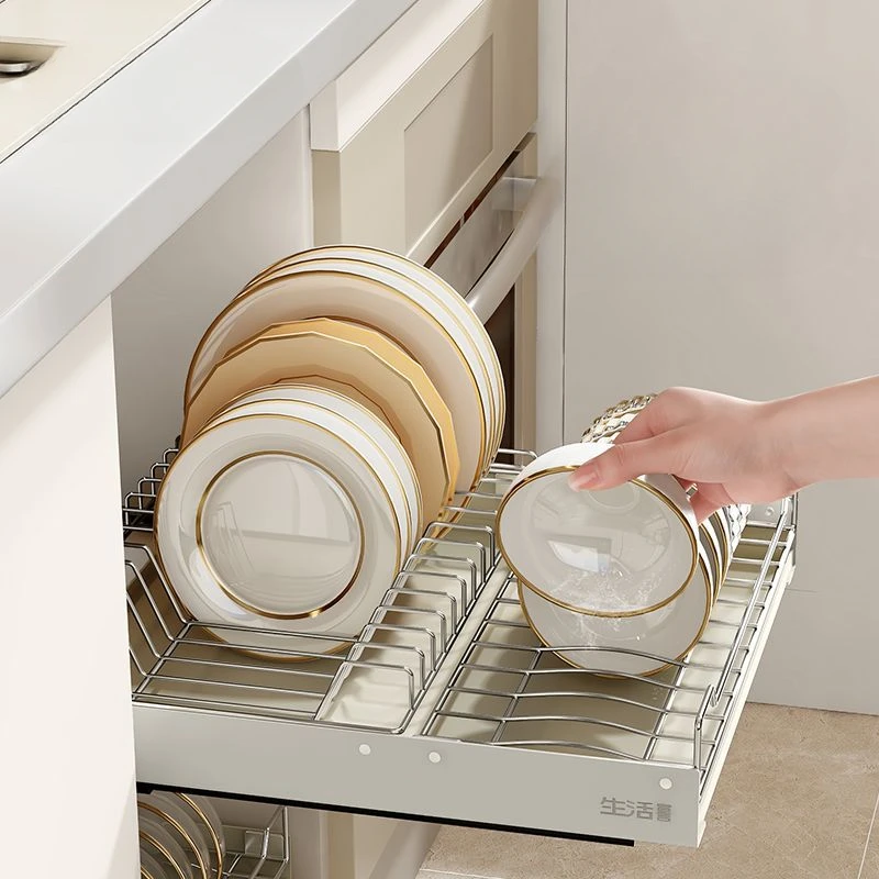 Stainless Steel Bowl Storage Shelf, Kitchen Cabinet, Drawer Type, Free Installation