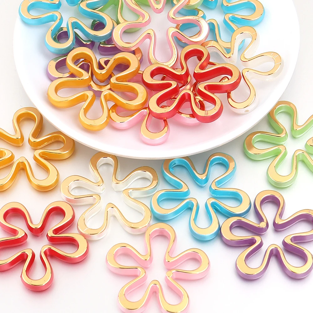10 Stück/Set, goldfarbene, hohle Blumen-Acrylperlen, lose Perlen zum Verzieren, für die Herstellung von Schmuck, Schlüsselanhängern und Ohrringen. – Detail 3